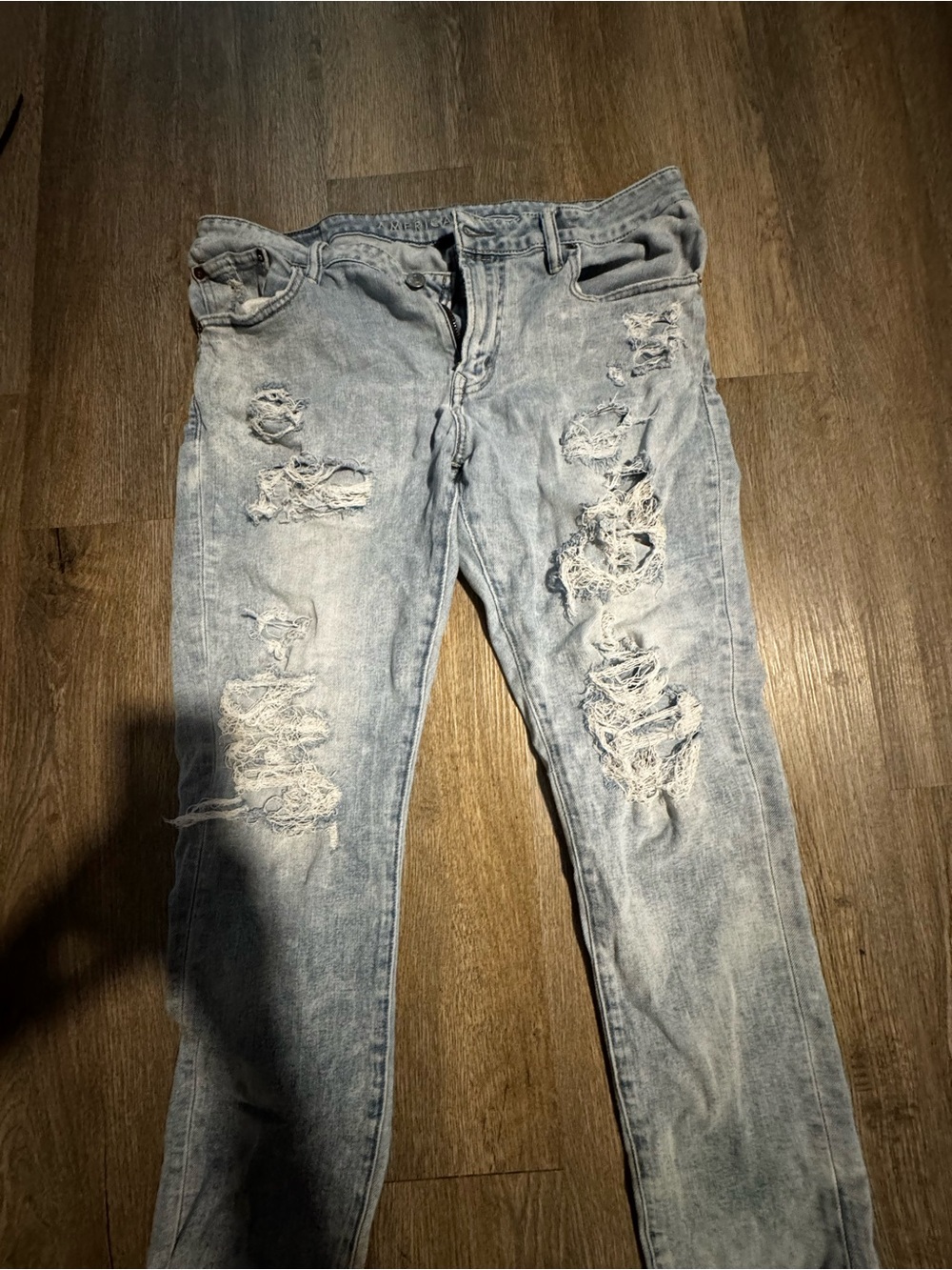 American Eagle Outfitters Light Blue Distressed Slim Jeans